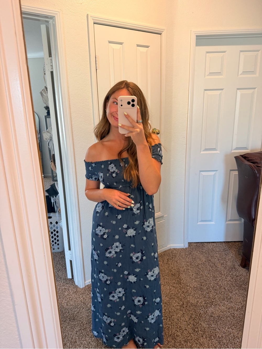 SO Blue Floral Off-Shoulder Maxi Dress